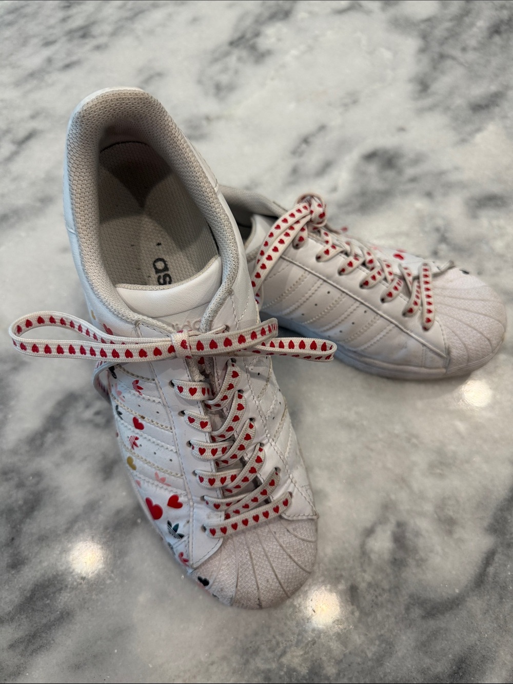 RARE VINTAGE Adidas White Sneakers with Red Heart Accents